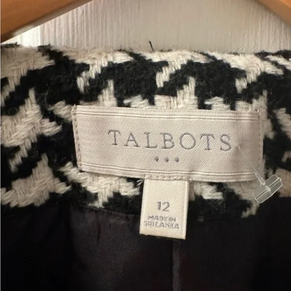 Talbots Wool Blend Black & White Houndstooth Blazer Zip Front lined - Picture 2 of 8